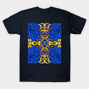 Miniature Aussie Tangle 13 Pattern in Blue and Gold T-Shirt